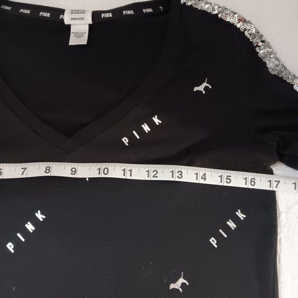 Victoria Secret Pink SZ XS. Black W/Silver Dogs & Logo. Sequin Accents - Picture 7 of 11